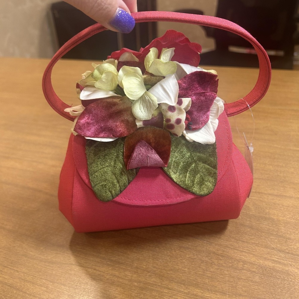 Liz Soto Top Handle Bag Womens Mini Pink Floral Applique Party Purse Evening